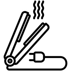 hair iron black outline icon, for woman beauty theme.