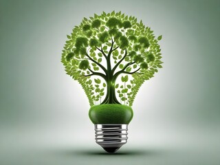 Green energy in the form of a Green tree concept inside a light bulb ecology