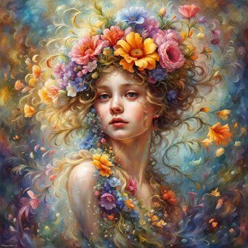 Abstract flower Colorful painting of female portrait colorful painting of female portrait beautiful young woman