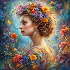 Abstract flower Colorful painting of female portrait colorful painting of female portrait beautiful young woman