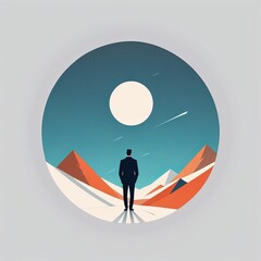 vector illustration of a person with a mountain in the background vector illustration of a pers - obrazy, fototapety, plakaty