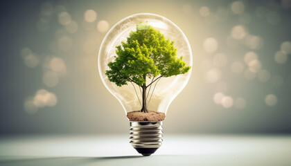 Energy Efficient Lightbulb With Small Tree 