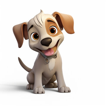 cute dog character isolated on transparent on white background. Happy puppy sitting. generative ai