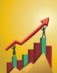 Achieving success, growing statistical data, conceptual vector illustration