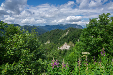 Ljubelj pass in Karawanks chain of Slovenia with a old passageway border between Slovenia and Austria, amazing nature