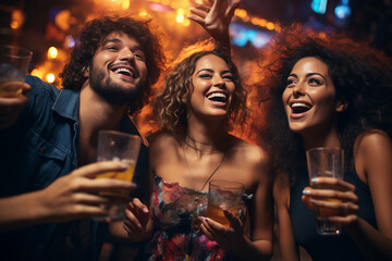 Freunde zusammen in einer Bar einem Club am Feiern (Durch AI generiert)