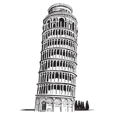 Leaning Tower of Pisa abstract sketch hand drawn in doodle style illustration