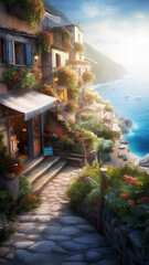 Obraz premium Beautiful Ancient Greek coastal Fantas Town, Generative AI
