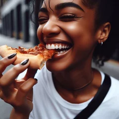 Fotobehang woman eating pizza © MASOKI