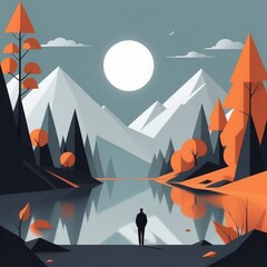 vector illustration, a background for the design of a mountain, a person, a man and a backpack