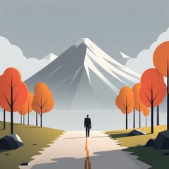 man hiking in the mountain. hiking and adventure concept. vector illustration eps 1 0. man hiki
