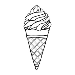 Ice creams line art hand drawn style doodle drawing black and white. Sweet summer dessert, gelato, ice-cream cone and popsicle. Sketch vector illustration street frozen for postcards, design, print