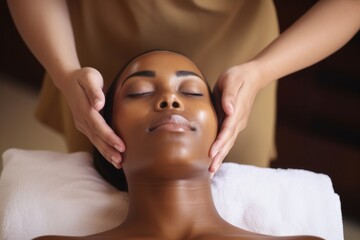 Attractive young woman receiving facial massage at spa - Powered by Adobe