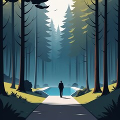 man walking in the forestman walking in the forest silhouette of a man walking on a lake in the