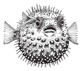 Puffer fish hand drawn sketch in doodle style illustration © BigJoy