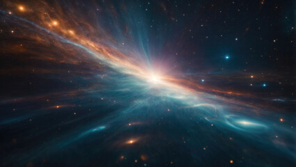 Fototapeta premium Cosmic background with abstract rays of light. Journey through the universe, galaxies, planets and stars. Time and space concept.