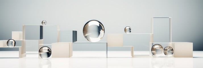 A group of silver objects sitting on top of a white surface. Surreal arrangement.