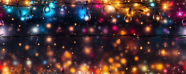Fototapeta na wymiar background with chain of lights and bokeh for party invitation 