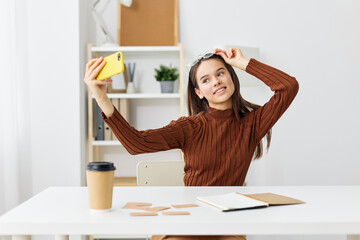 learning girl student selfie laptop phone smile blogger education young