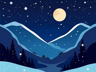 Snow fairy tale: illustration of a winter night