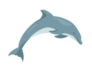 Dolphin animal icon. Cute dolphin jumping on Dolphins show. Ocean aquatic animal dolphin. Vector flat or cartoon illustration isolated on white background.
