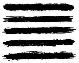 Set of five black vector grunge ink brush strokes for your design.