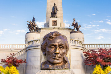Morning at  Abraham's Lincoln's tomb in Springfield, Illinois. Close-up of Lincoln's sculpted head...