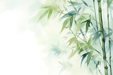 Fototapeta premium watercolor bamboo painting bamboo Background Bamboo watercolor stems and leaves