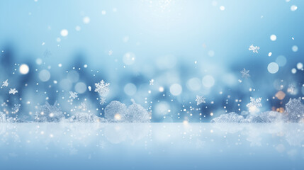 Fototapeta na wymiar Winter background with snowflakes and bokeh. 3d illustration
