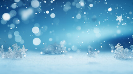 Winter background with snowflakes and bokeh. 3d illustration