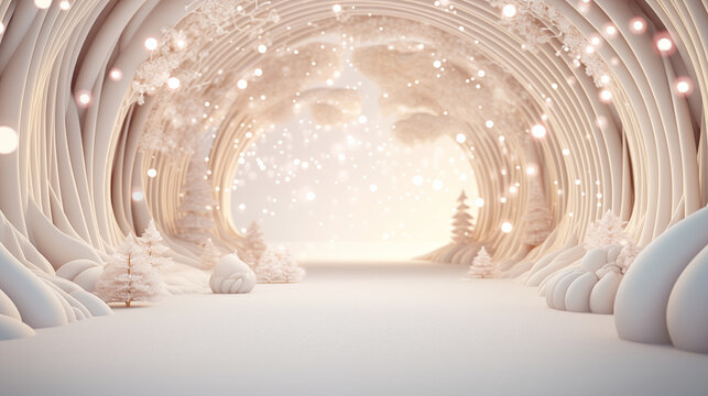 Fototapeta Winter background with snowflakes and bokeh. 3d illustration