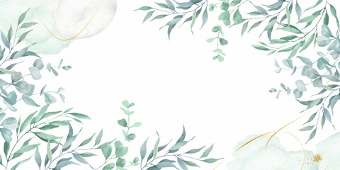 Watercolor floral background with eucalypt leaves. Hand drawn illustration isolated om white. - obrazy, fototapety, plakaty