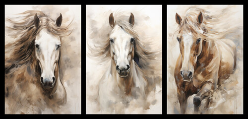 Set of horse art posters, abstract modern concept art	 - obrazy, fototapety, plakaty
