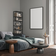 Interior design, mock up poster in living room design, 3d illustration 