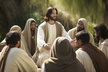 Jesus talking to his disciples  - obrazy, fototapety, plakaty