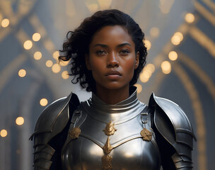 Beautiful black lady in medieval armor