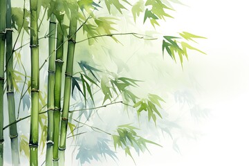Fototapeta premium watercolor bamboo painting bamboo Background Bamboo watercolor stems and leaves