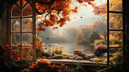 autumn landscape with a bench