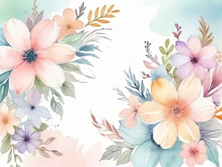 Fototapeta na wymiar Watercolor pastel illustration of flowers, soft colors, modern poster