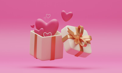 3D illustration for Valentine's Day. Congratulations box with heart