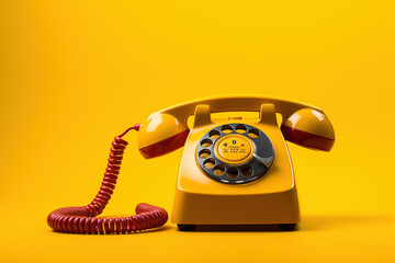 A vintage yellow telephone on a yellow background - obrazy, fototapety, plakaty