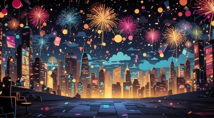 a colorful illustration showing a New Year's Eve background. Generative AI. - obrazy, fototapety, plakaty