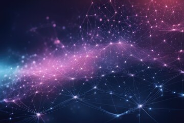 Obraz premium Abstract technology background with a cyber network grid and connected particles. Artificial neurons, global data connections