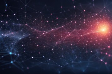 Obraz premium Abstract technology background with a cyber network grid and connected particles. Artificial neurons, global data connections