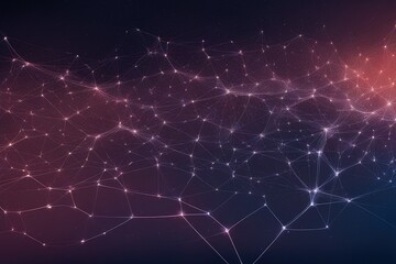 Abstract technology background with a cyber network grid and connected particles. Artificial neurons, global data connections