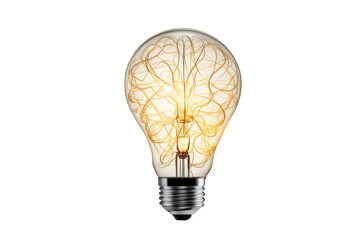 a high quality stock photograph of a Brain shaped filament light bulb. Conceptual illustration for idea, creativity, solution, innovation, invention, inspiration, imagination isolated on a white backg