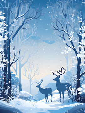 Deer in the snow abstract wallpaper luxury style