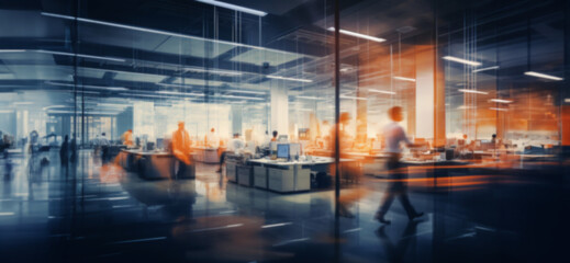 workers are working in an office blurry image - obrazy, fototapety, plakaty