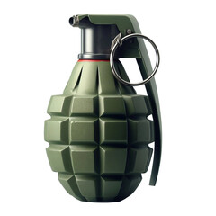 Single unexploded metal grenade with round pin over isolated on transparent background