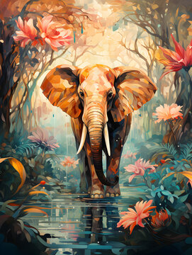 elephant in the jungle abstract wallpaper luxury style